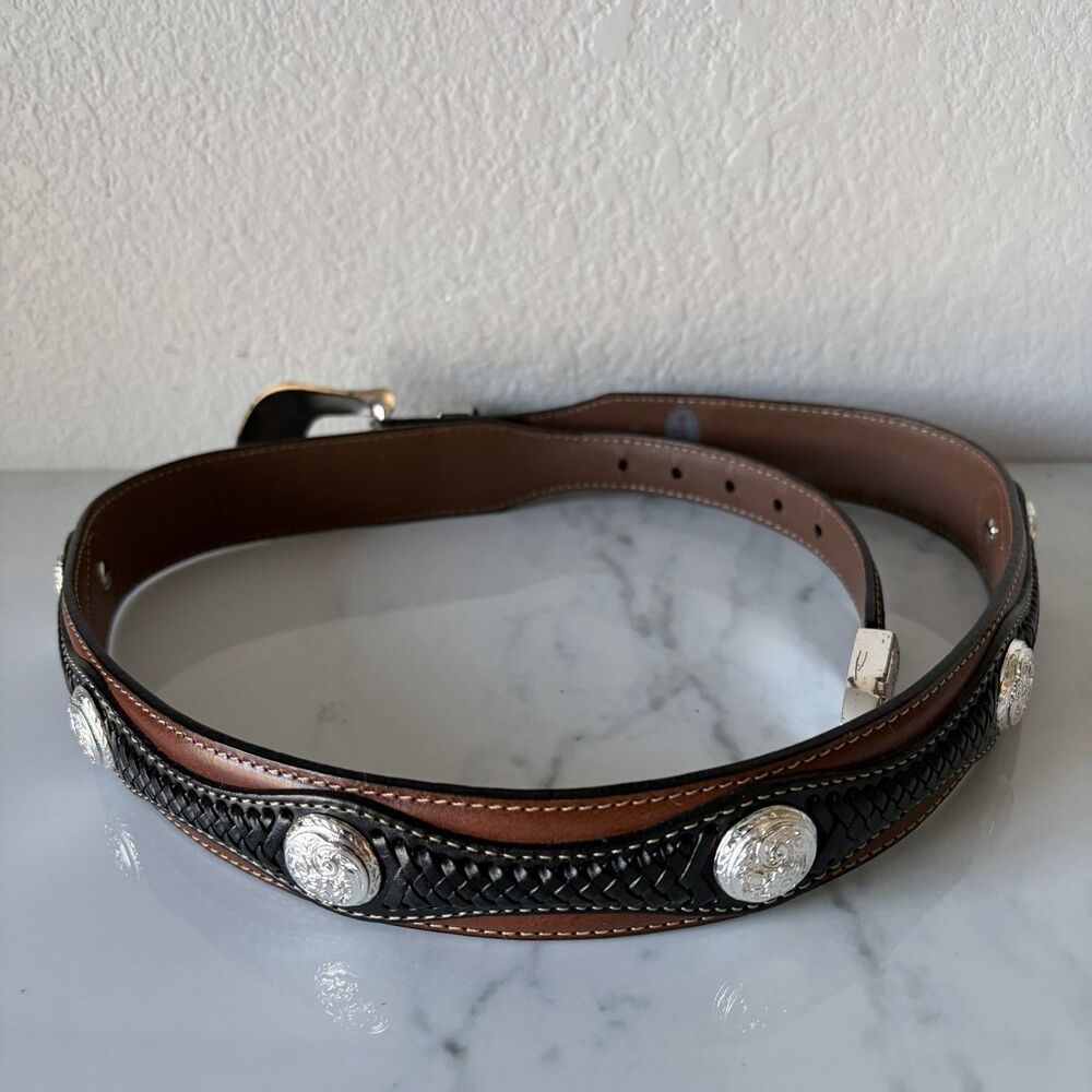 Justin Women’s Leather Western Belt Size 32 Black Brown - Picture 2 of 3
